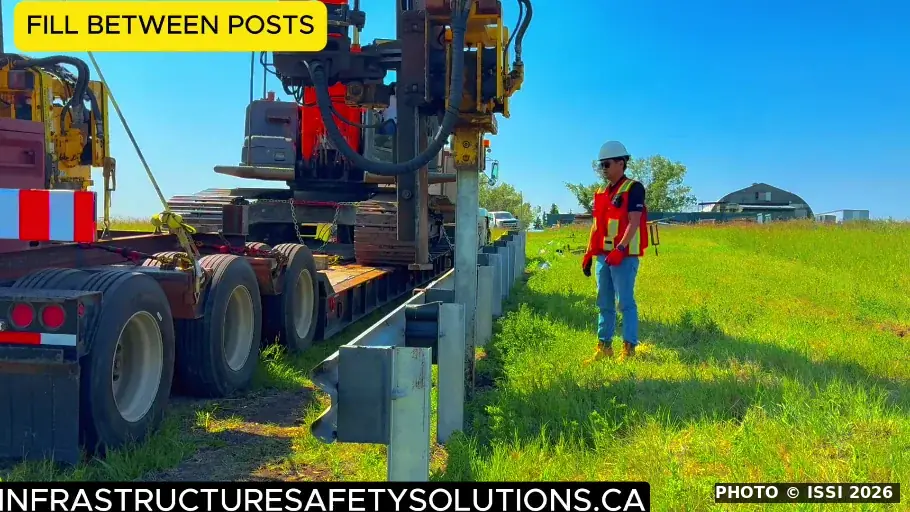 H75 vibratory hammer working along an installed guardrail system